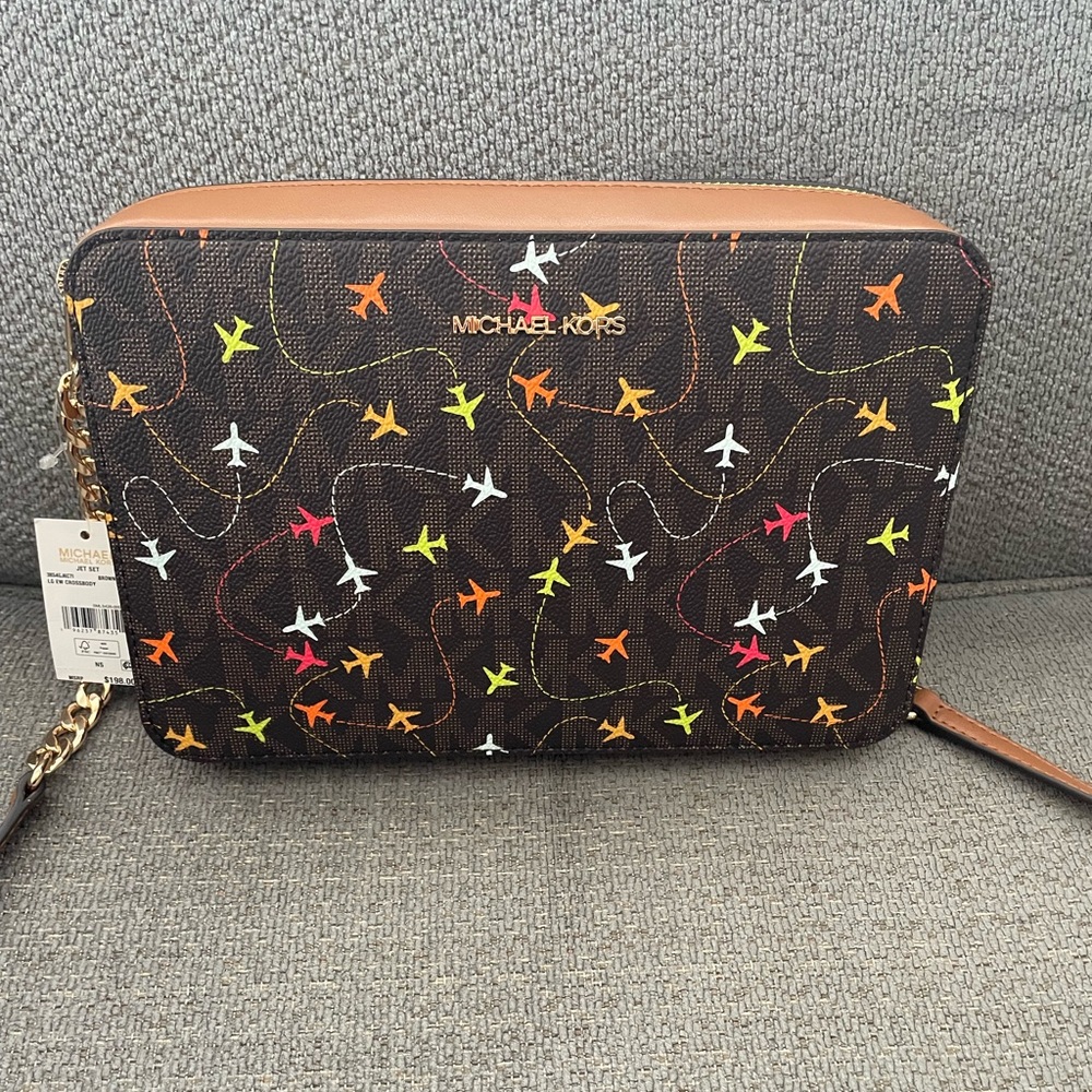 Michael Kors Brown Jet Airplane Crossbody Purse
